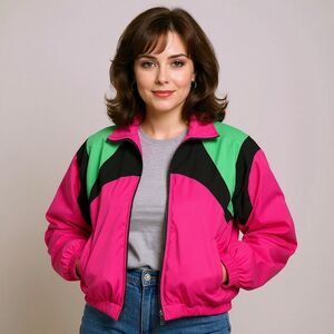 Vintage 80s/90s Jazzercise Nylon Jacket Women's Medium Neon Colors Retro Style